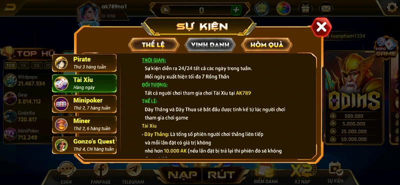 Các nhiệm vụ hấp dẫn tại cổng game AK789